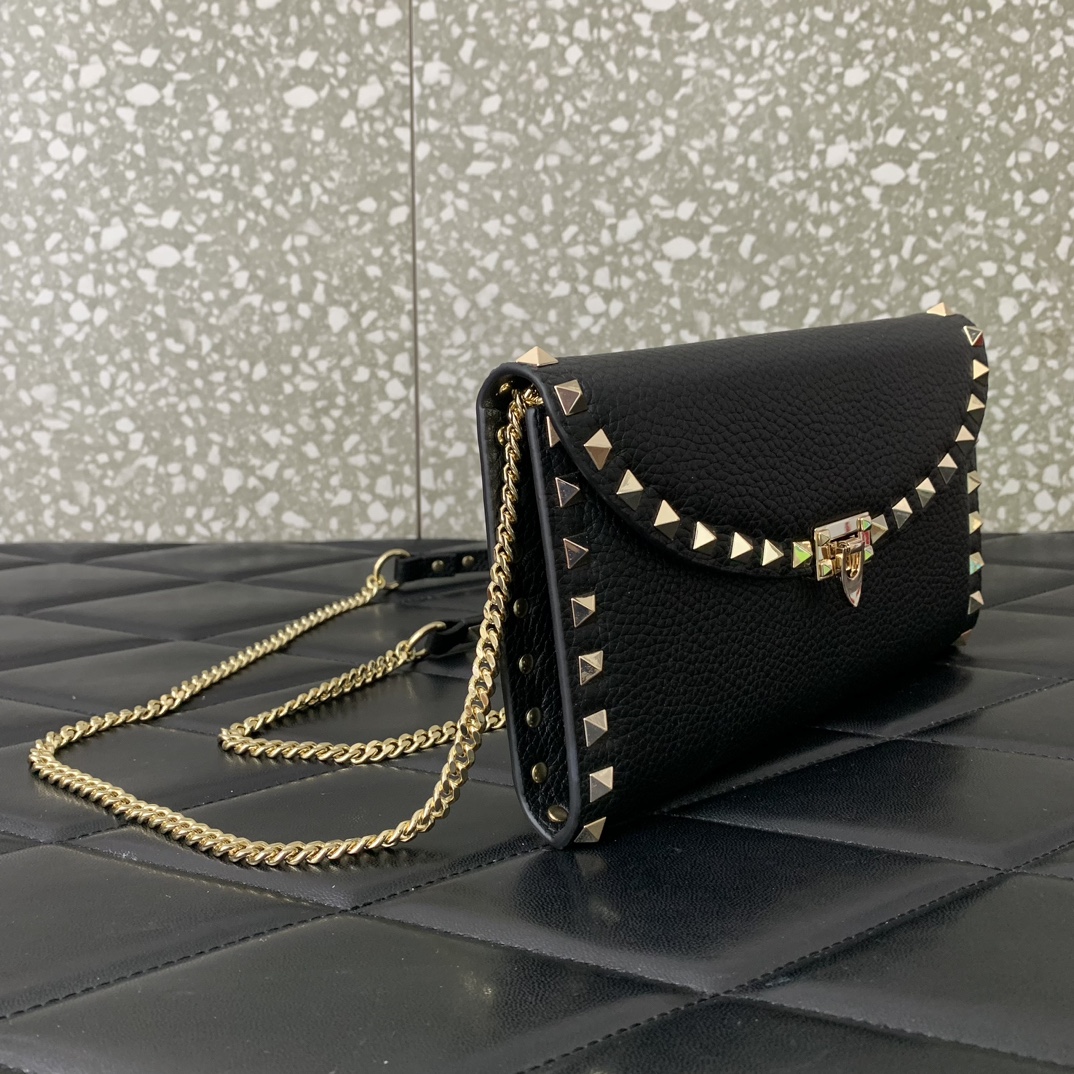 Valentino Garavani Rockstud Small Shoulder Bag in Black Grainy Calfskin